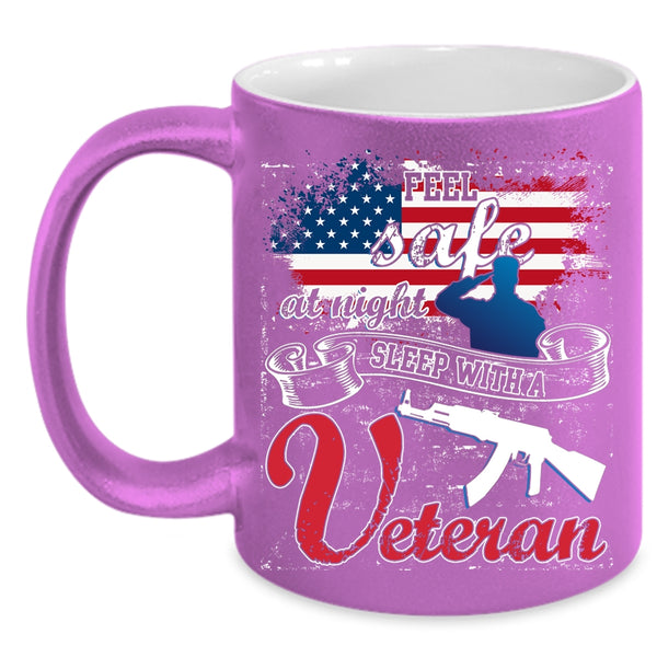 Feel Safe At Night Sleep With A Veteran Coffee Mug, American Flag Coffee Cup