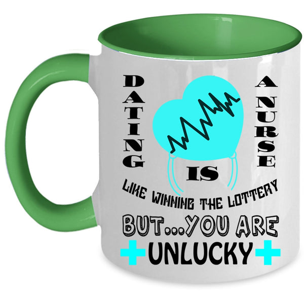 Funny Couple Coffee Mug, Dating A Nurse Like Winning The Lottery Accent Mug