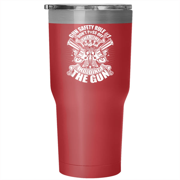 The Girl Holding The Gun Tumbler 30 oz Stainless Steel, Funny Gift For Gunner Travel Mug