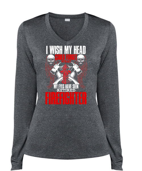 Seen Retired Firefighter T Shirt, Being A Firefighter T Shirt, Cool Shirt (Ladies LS Heather V-Neck)