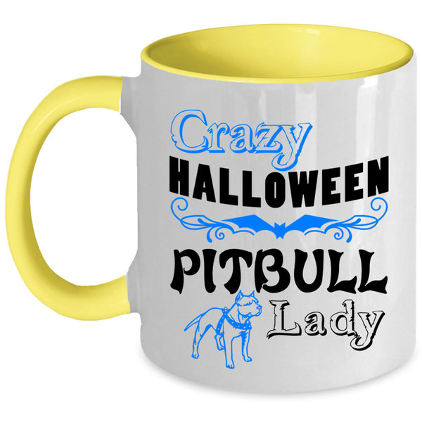 Cute Pit Bull Lady Coffee Mug, Crazy Halloween Pitbull Lady Accent Mug