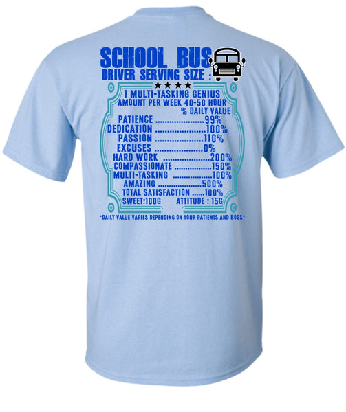 School Bus Driver Serving Size T Shirt, I Love Bus T Shirt