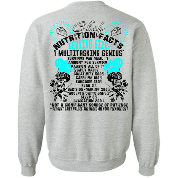 I Love Cooking T Shirt, Chef Nutrition Facts Sweatshirt