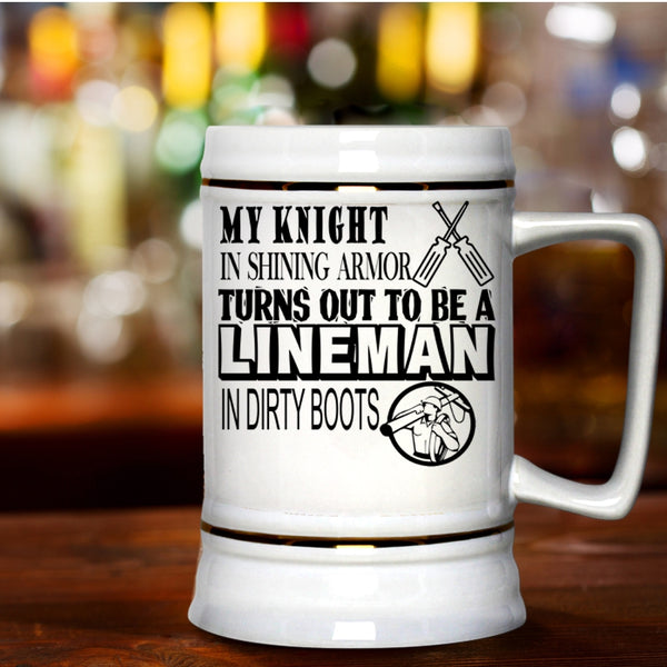 Awesome Linemen Beer Stein 22oz, To Be A Lineman In Dirty Boots Beer Mug