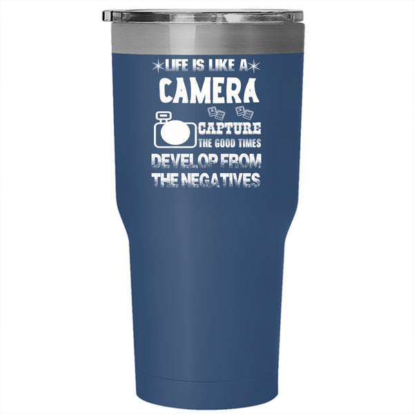 Life Is Like A Camera Tumbler 30 oz Stainless Steel, I Love Photography Travel Mug