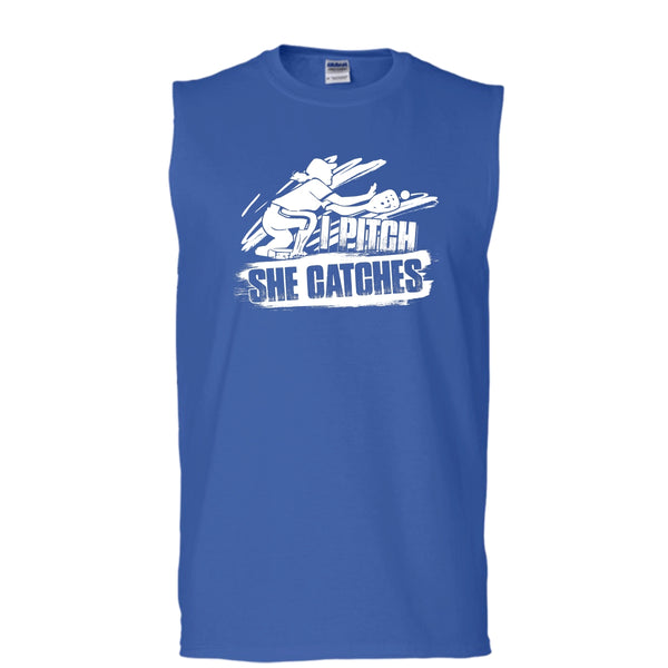 I Pitch She Catches T Shirt, I'm A Baseball Player Tank Top (Men's Cotton Sleeveless)