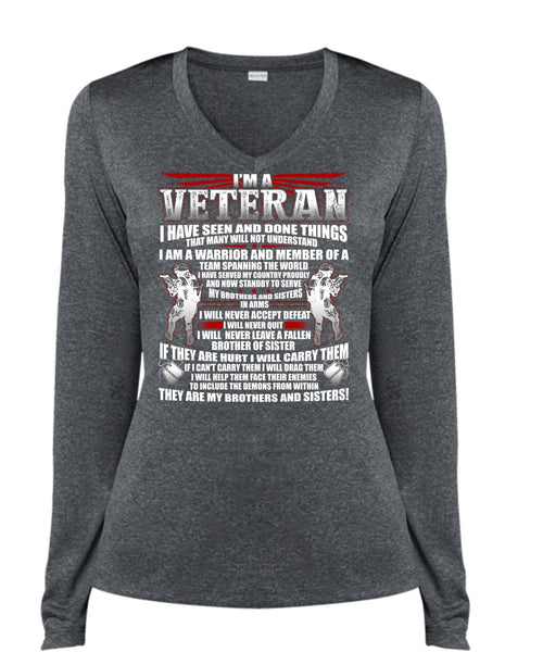 I'm A Veteran T Shirt, My Brothers And Sisters T Shirt, Cool Shirt (Ladies LS Heather V-Neck)