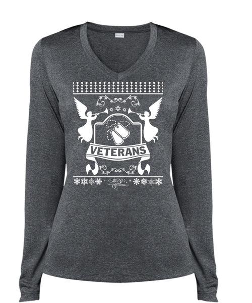 Being A Veterans T Shirt, I Love Christmas T Shirt, Cool Shirt (Ladies LS Heather V-Neck)