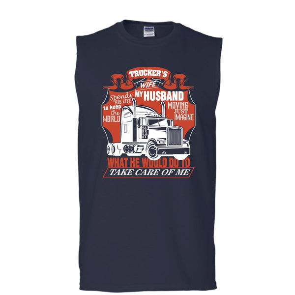 Trucker's Wife T Shirt, Trucker My Husband Tank Top (Men's Cotton Sleeveless)