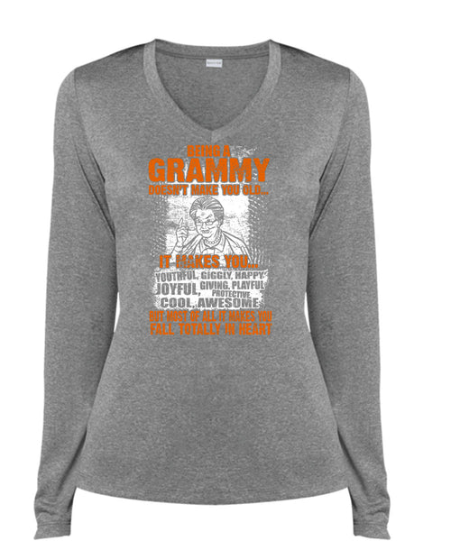 Being A Grammy T Shirt, Fall Totally In Heart T Shirt, Cool Shirt (Ladies LS Heather V-Neck)