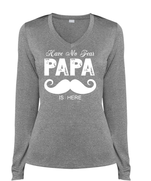 Have No Fear Papa Is Here T Shirt, Being A Papa T Shirt, Father's Day T Shirt (Ladies LS Heather V-Neck)