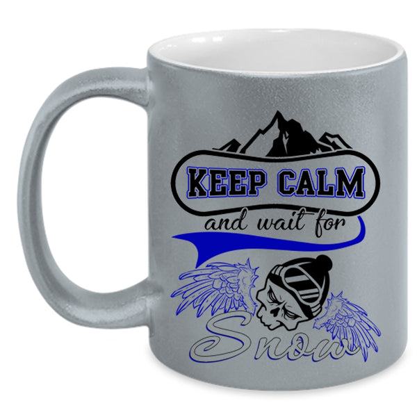 Funny Skiing Coffee Mug, Keep Calm And Wait For Snow Accent Mug
