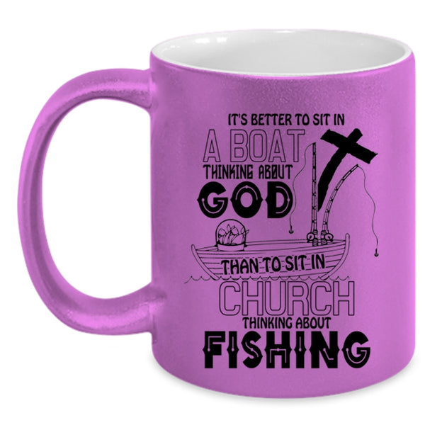 Awesome Fisher Coffee Mug, Sit In Church Thinking About Fishing Accent Mug