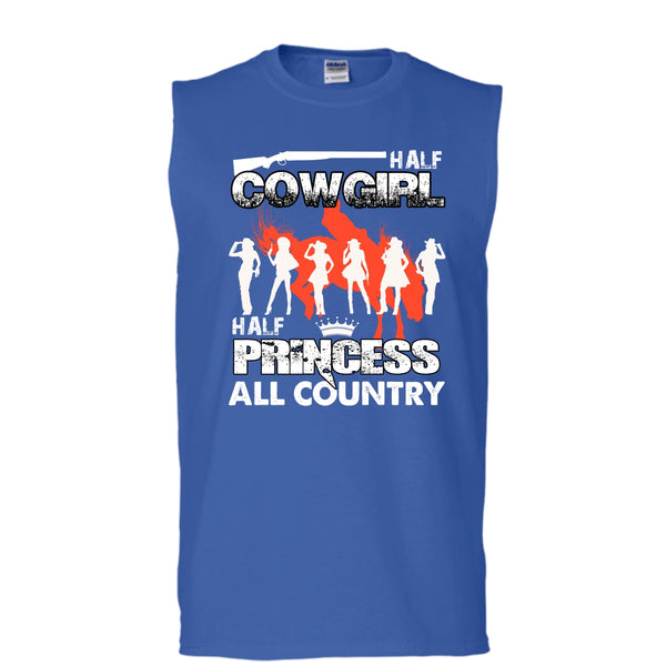 Half Cowgirl T Shirt, Half Princess T Shirt, Cool T Shirt (Men's Cotton Sleeveless)
