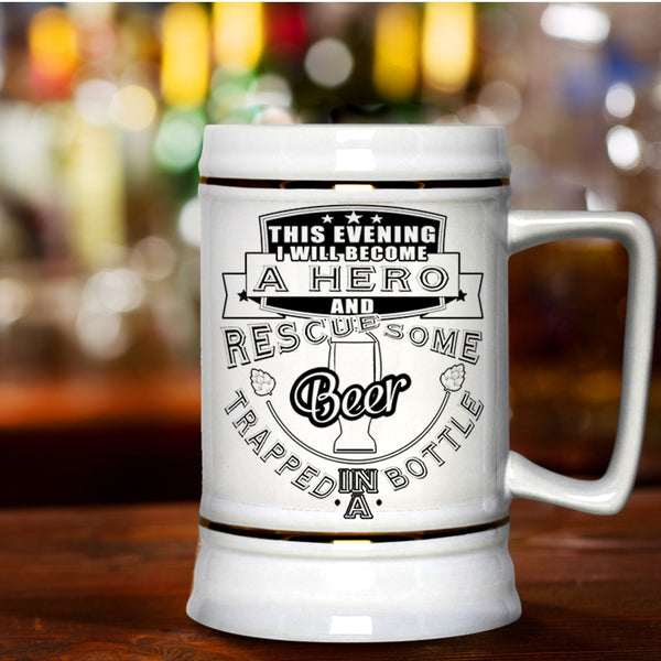 Funny Beer Stein 22oz, Rescued Some Beer Trapped In A Bottle Beer Mug