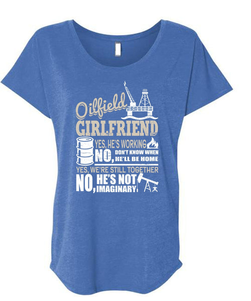 Oilfield Girlfriend T Shirt, I Love Oilfield T Shirt, Cool Shirt (Ladies' Triblend Dolman Sleeve)