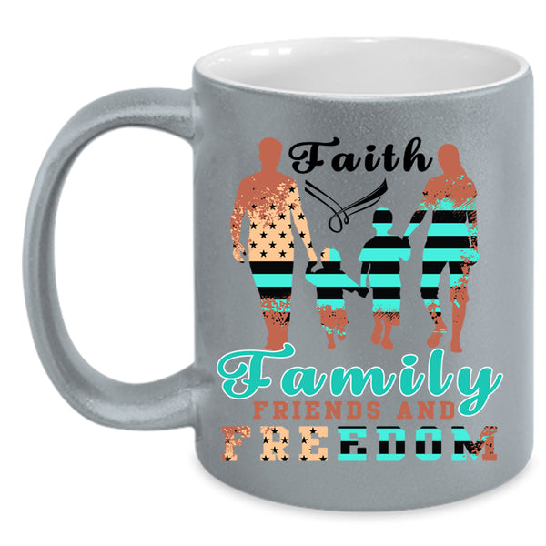 American Flag Coffee Mug, Faith Family Friends And Freedom Accent Mug