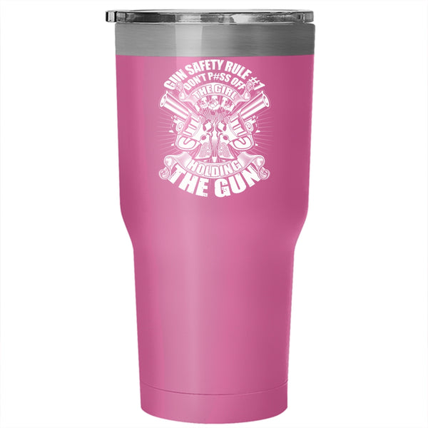 The Girl Holding The Gun Tumbler 30 oz Stainless Steel, Funny Gift For Gunner Travel Mug