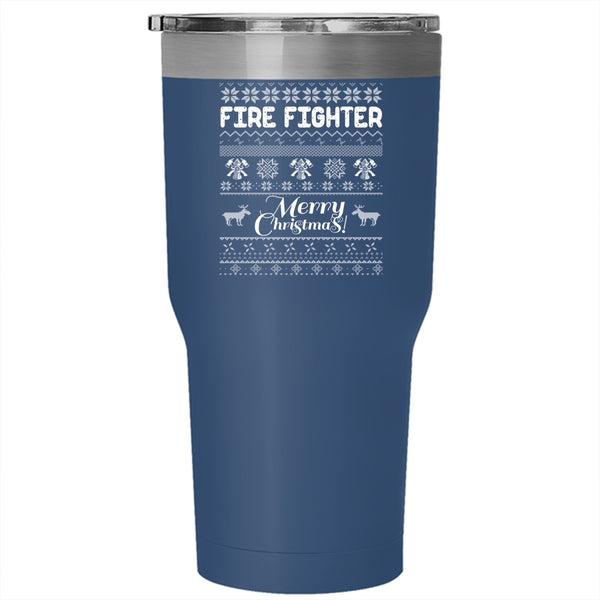 Fire Fighter Tumbler 30 oz Stainless Steel, Merry Christmas Travel Mug