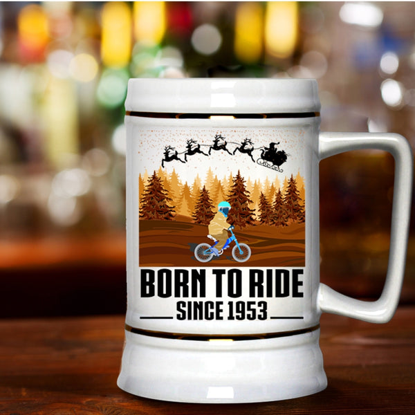 Cute Christmas Beer Stein 22oz, Born To Ride Beer Mug