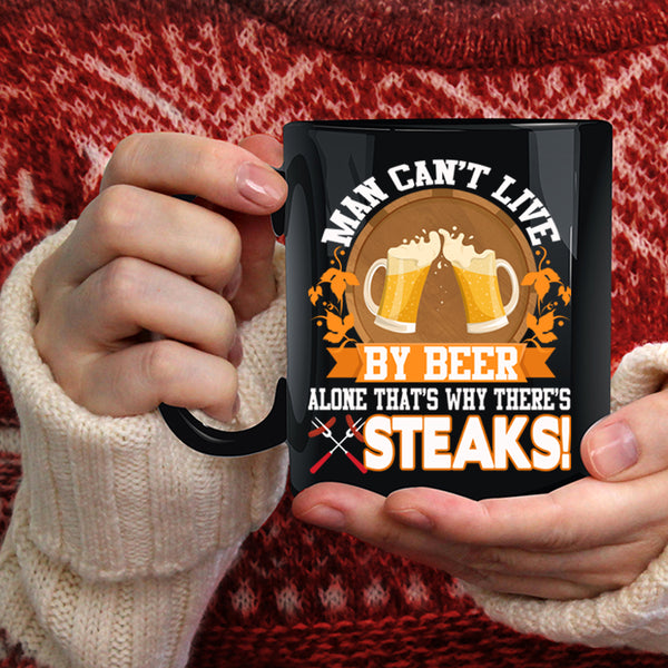 Man Can't Live By Beer Alone Coffee Mug, Funny Beer Drinker Coffee Cup