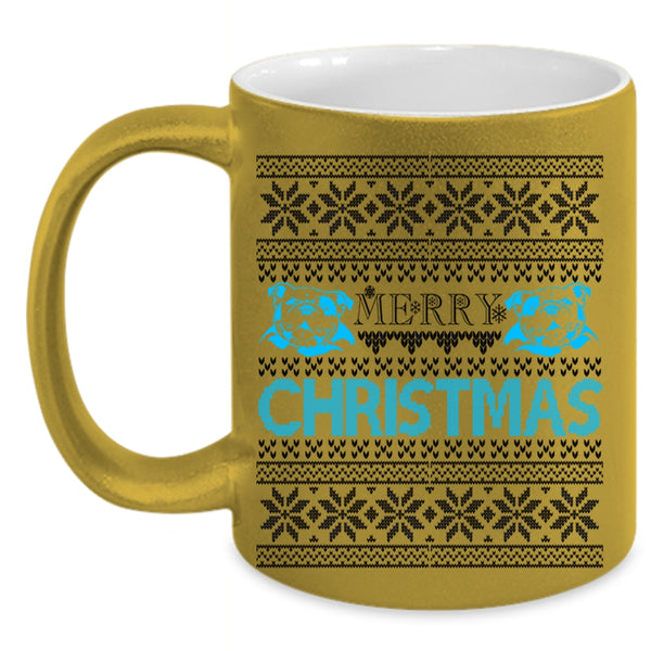 Cute Pit Bull Lovers Coffee Mug, Merry Christmas Accent Mug