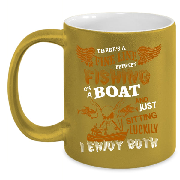 Fishing On A Boat Coffee Mug, Just Sitting Luckily Coffee Cup