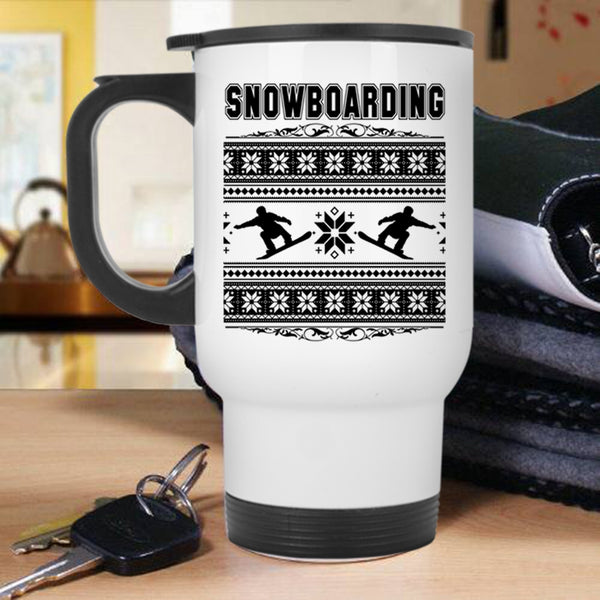 Merry Little Christmas Travel Mug, Snowboarding Mug