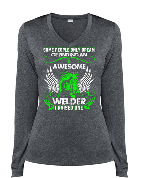 Finding An Awesome Welder T Shirt, Being A Welder T Shirt, Cool Shirt (Ladies LS Heather V-Neck)