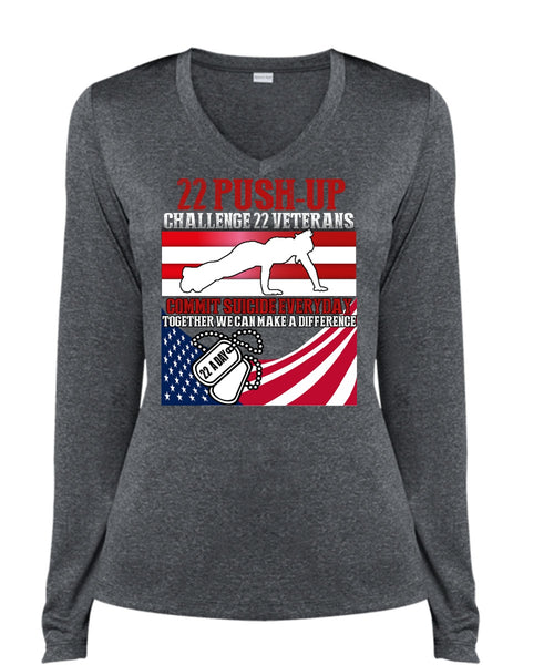 Challenge 22 Veterans Commit T Shirt, Being A Veteran T Shirt, Cool Shirt (Ladies LS Heather V-Neck)