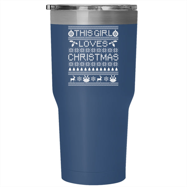 This Girl Loves Christmas Tumbler 30 oz Stainless Steel, Beautiful Girls Travel Mug