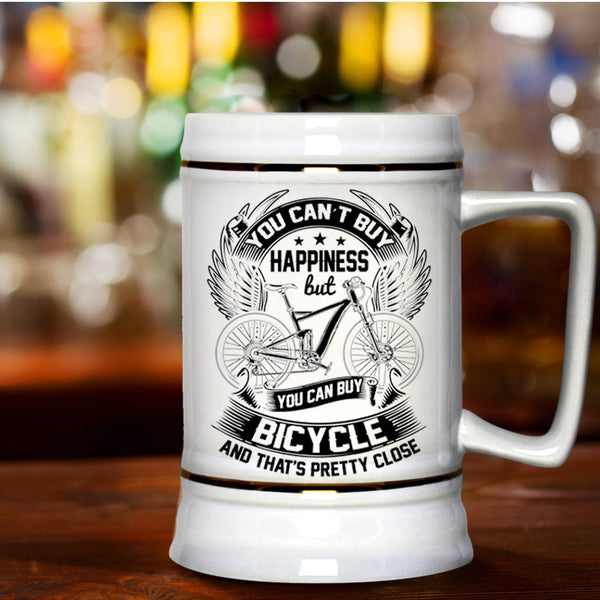 You Can Buy Bicycle Beer Stein 22oz, You can't Buy Happiness Beer Mug