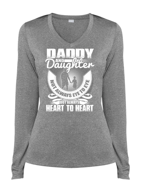 Daddy And Daughter T Shirt, Heart To Heart T Shirt, Cool Shirt (Ladies LS Heather V-Neck)