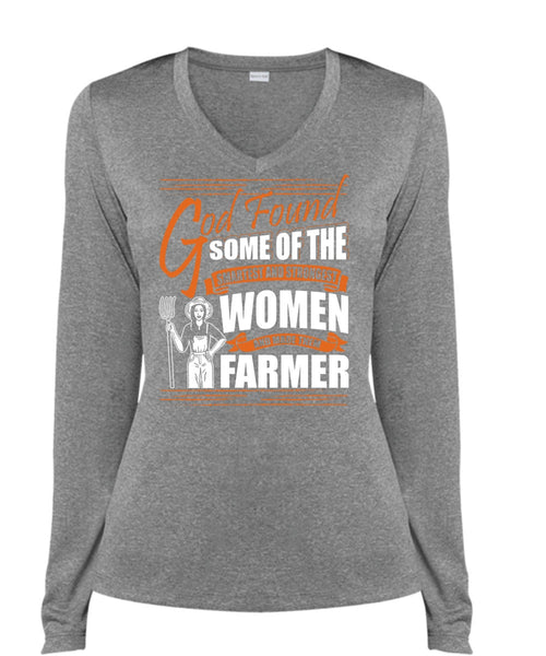 Made Them Farmer T Shirt, Smartest And Strongest T Shirt, Cool Shirt (Ladies LS Heather V-Neck)
