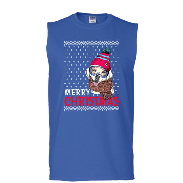 Dog Merry Christmas T Shirt, Coolest Dog Lover Tank Top (Men's Cotton Sleeveless)