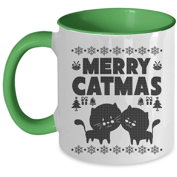 Cute Gift For Cat Lovers Coffee Mug, Merry Catmas Accent Mug