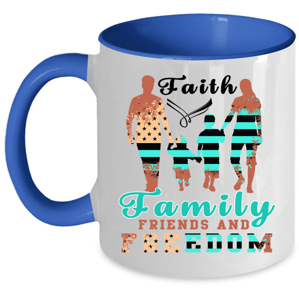 American Flag Coffee Mug, Faith Family Friends And Freedom Accent Mug