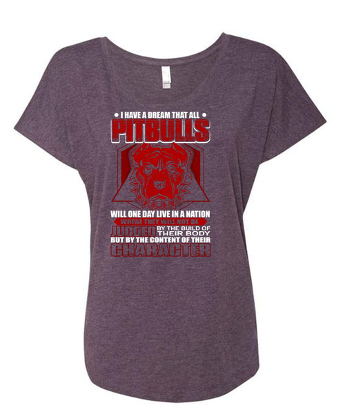 I Have A Dream That All Pit Bulls T Shirt, My Pets T Shirt, Cool Shirt (Ladies' Triblend Dolman Sleeve)