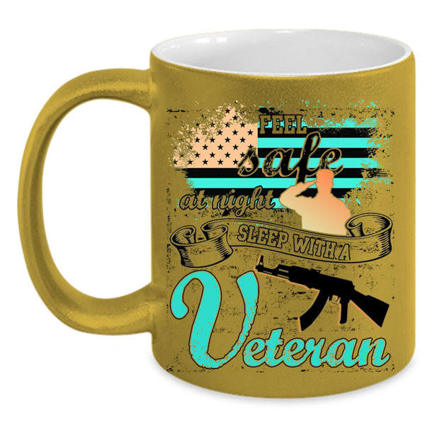 American Flag Coffee Mug, Feel Safe At Night Sleep With A Veteran Accent Mug