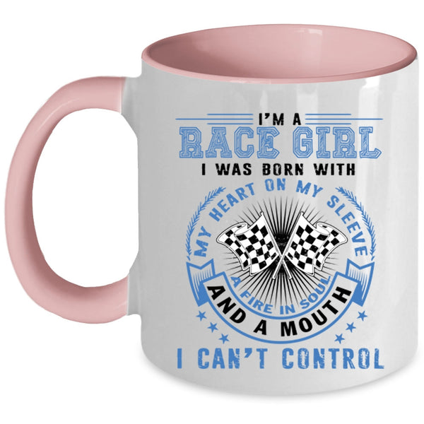 I Was Born With My Heart Coffee Mug, I'm Race Girl Accent Mug