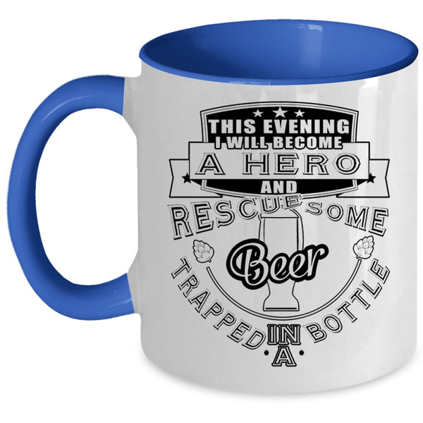 Funny Coffee Mug, Rescued Some Beer Trapped In A Bottle Accent Mug