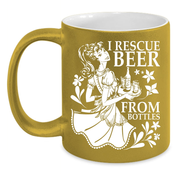 I Rescue Beer From Bottles Coffee Mug, Cute Beer Drinker Coffee Cup