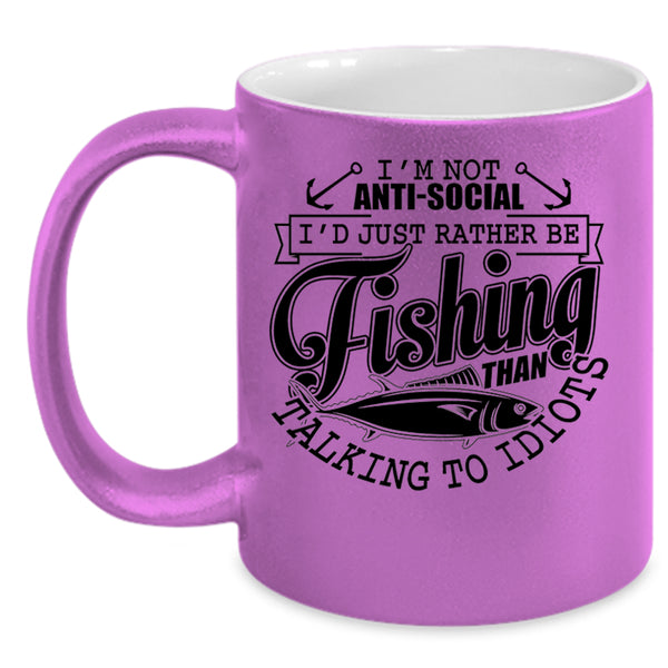 Cool Fishing Coffee Mug, I'd Just Rather Be Fishing Accent Mug