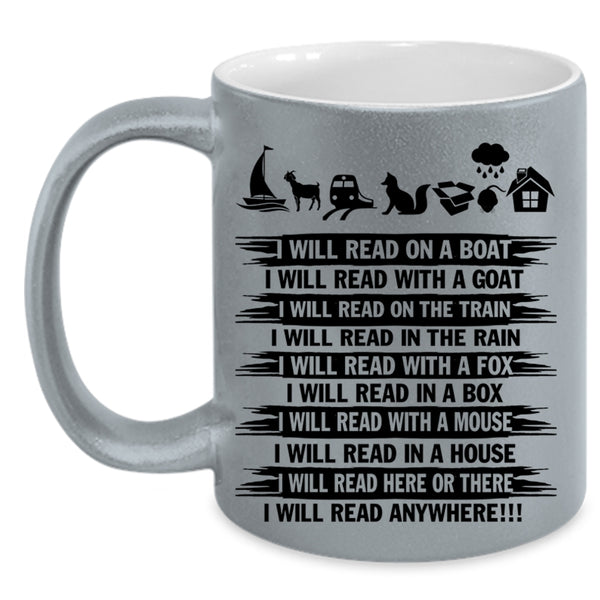 I Will Read Anywhere Coffee Mug, I Will Read On A Boat Accent Mug