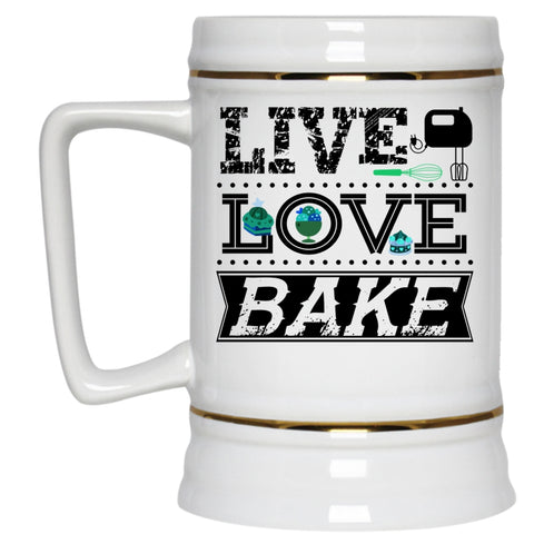 I Love Baking Beer Stein 22oz, Live Love Bake Beer Mug