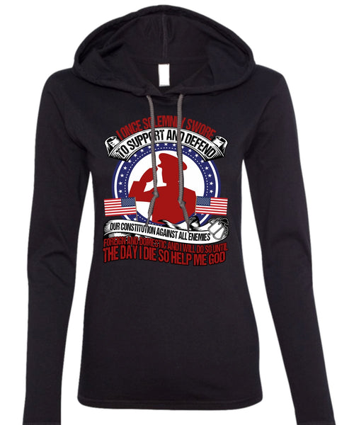 I Once Solemnly Swore T Shirt, Being A Veteran T Shirt (Anvil Ladies Ringspun Hooded)