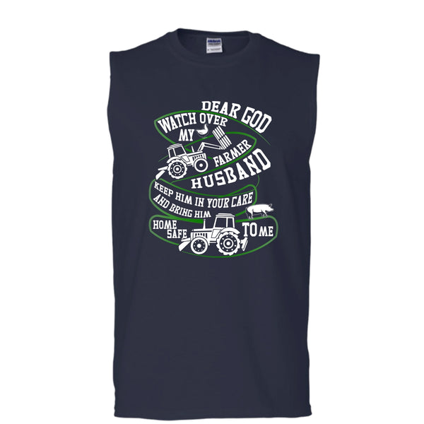 Watch Over My Farmer Husband T Shirt, Coolest Farmer Tank Top (Men's Cotton Sleeveless)