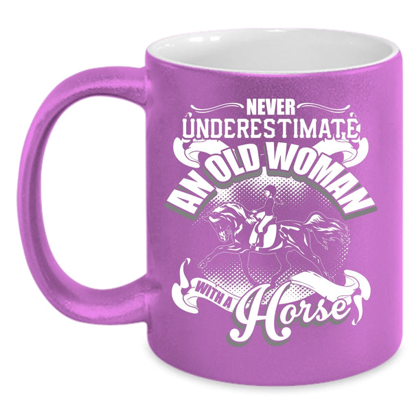 An Old Woman With A Horse Coffee Mug, Cool Old Equestrian Coffee Cup