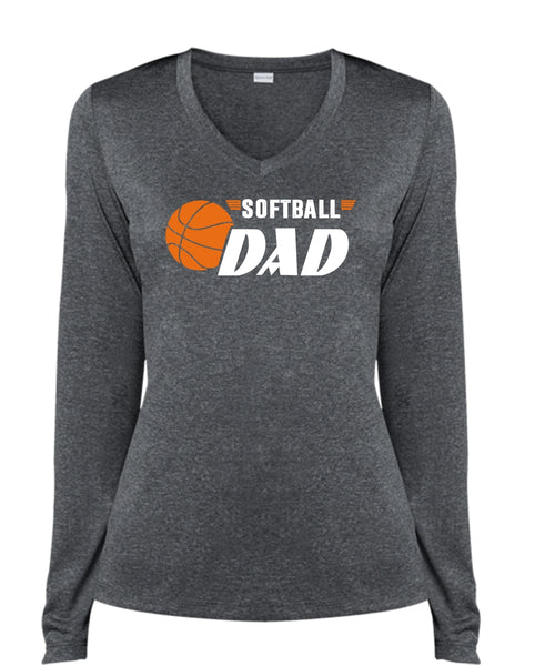 Softball Dad T Shirt, Being A Papa T Shirt, Father's Day T Shirt (Ladies LS Heather V-Neck)