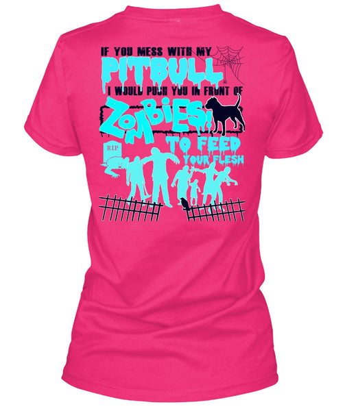 You Mess With My Pit Bull T Shirt, My Favorite T Shirt, Cool Shirt (Ladies LS Heather V-Neck)